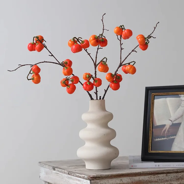 新品仿真小南瓜柿子假花年宵花客厅插花果子摆件高级感逼真装饰品