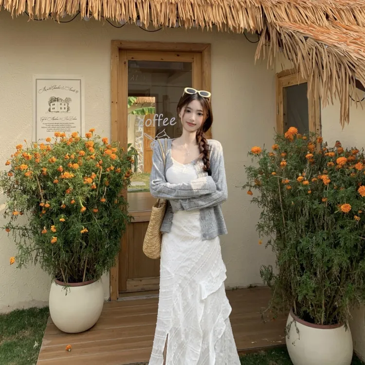 大码渡假风白色半身裙女春季不规则半裙气质显瘦蛋糕裙高腰长裙