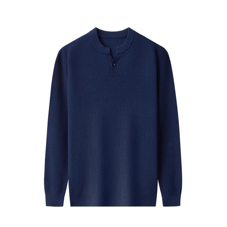 奥美普西比新款春秋季中老年人男士纯棉亨利领毛衣薄款长袖针织衫