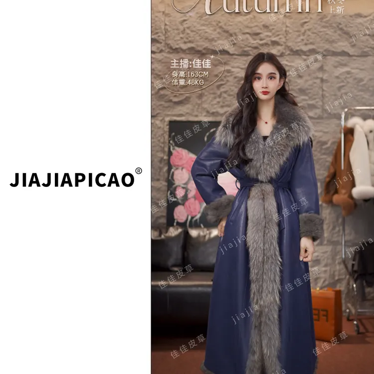 10038-2 皮草 新款两面穿冬季气质大貉子毛兔毛长款皮草外套 