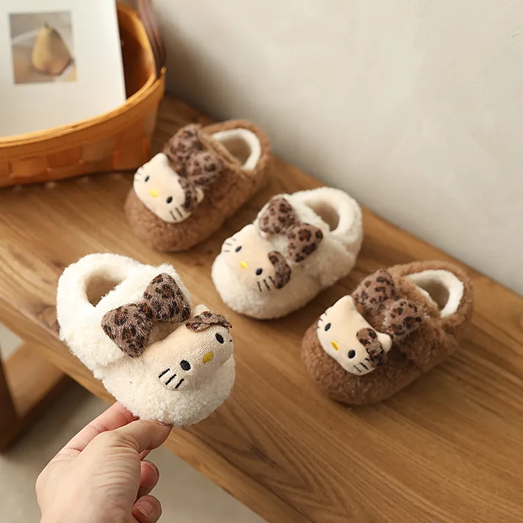 2025加绒新款卡通猫保暖勃肯鞋儿童百搭防滑女童洋气小女宝宝鞋子