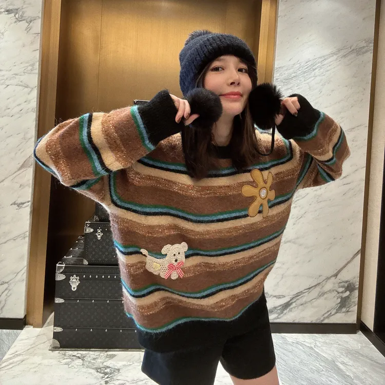 BETTER JOELAY-【花朵小狗】羊毛套头毛衣气质百搭洋气韩版LL6350