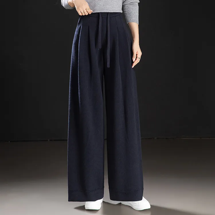 哥弟阿玛施正品秋季新款绵羊毛阔腿长裤舒适亲肤百搭遮肉显瘦通勤