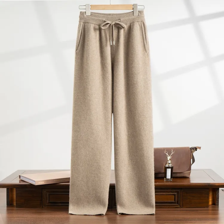 男士100%纯山羊绒外穿直筒裤秋冬季加厚保暖针织裤