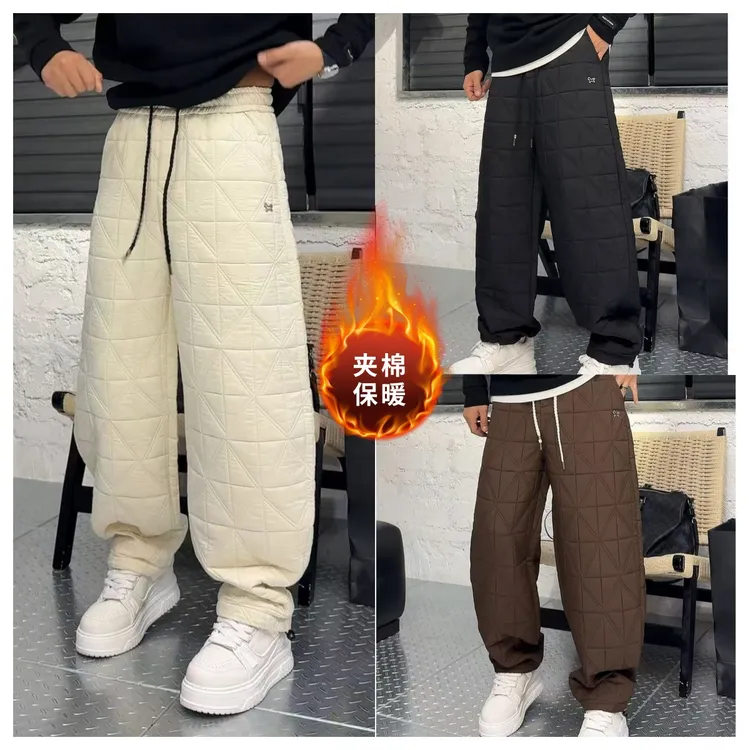 2026年冬季马标格纹防寒棉裤冬季时尚百搭潮流男士加厚保暖休闲裤