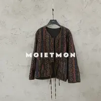Moi et mon秋季新款休闲设计师小众系带外套复古印花拼色外套