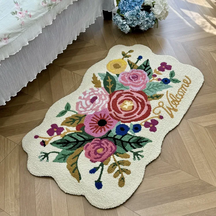 【出口品质】百花齐放手工地毯入户地毯地垫床边毯卧室防滑地毯