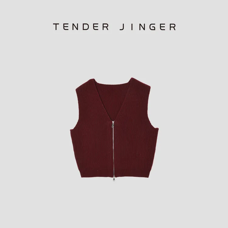 Tender Jinger双开拉链绵羊毛针织马甲背心T53MII50002