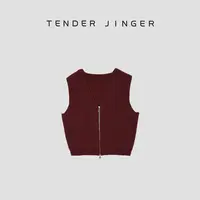 Tender Jinger双开拉链绵羊毛针织马甲背心T53MII50002