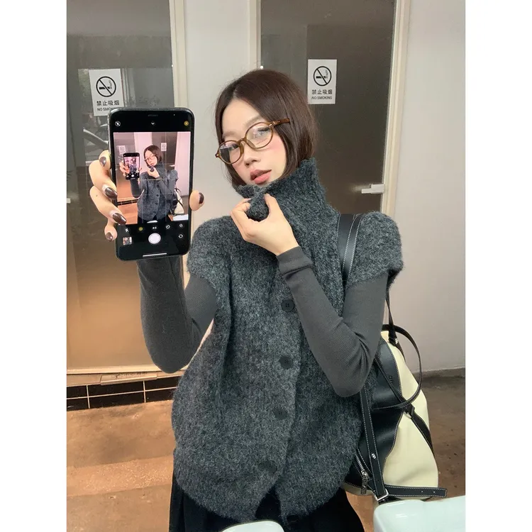 【回忆沙漏】秋冬ins韩系休闲高领马甲宽松百搭时尚针织衫8636-1