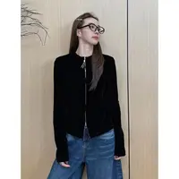 小静静一会【双拉链丝绒上衣】2025早秋修身显瘦休闲上衣2508C5044