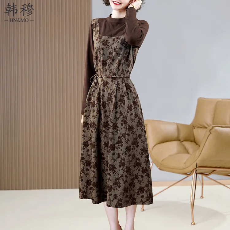 韩穆假两件套装连衣裙女2025年秋冬时尚新款今年流行爆款气质裙子