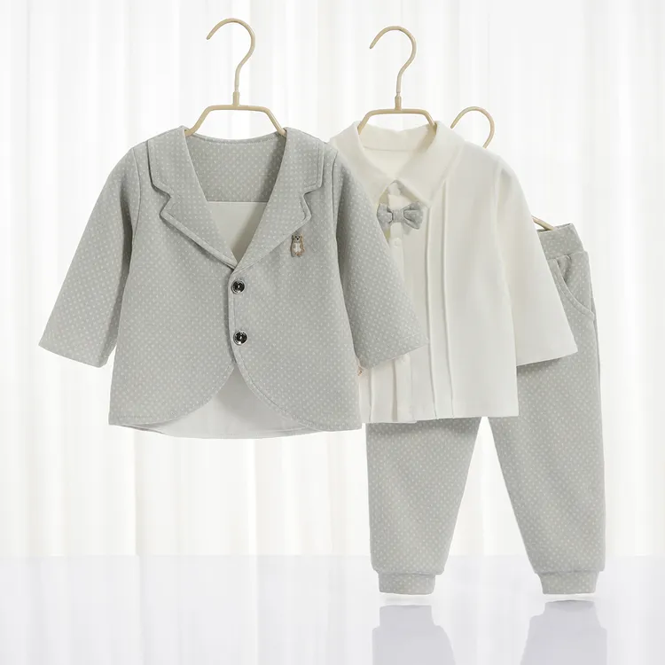 婴儿男童英伦新款三件套春秋装宝宝儿童周岁幼儿外出服超萌炸街
