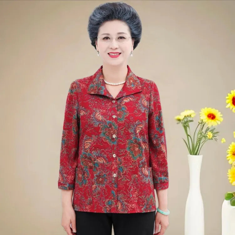 中老年人夏装衣服女老人奶奶装2025新款女装妈妈春秋薄衬衫老太太
