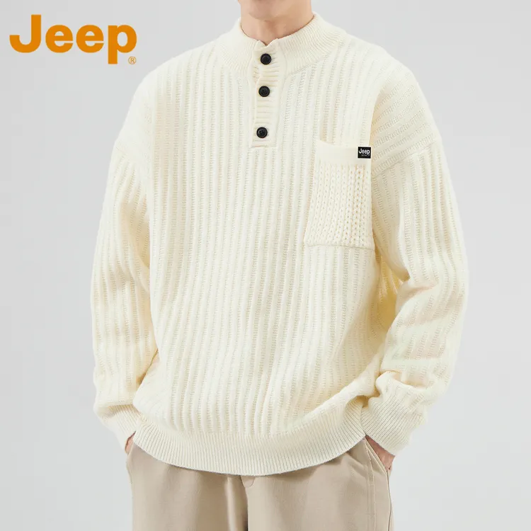 JEEP吉普美式立领毛衣男款春秋季潮流百搭宽松休闲男生针织衫上衣