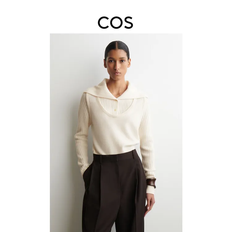 COS女装 修身版型叠层羊毛针织衫象牙白2025冬季新品1312707001
