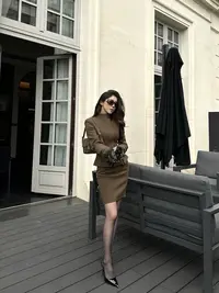 【罗哥】秋冬立领收腰短款上衣外套半裙套装两件套LK17288+LY17289