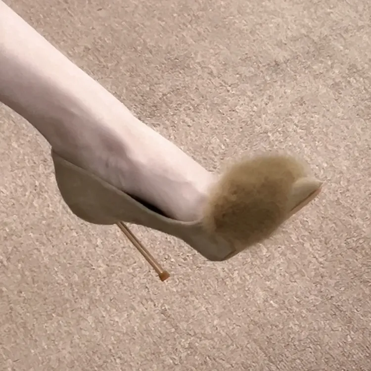 水貂毛尖头高跟鞋女气质25新款百搭网红性感名媛法式浅口细跟单鞋