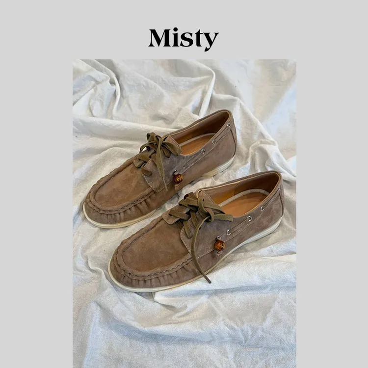 Misty雾屿女鞋|34-39|1.5cm|2025新款复古百搭反绒软底豆豆休闲鞋