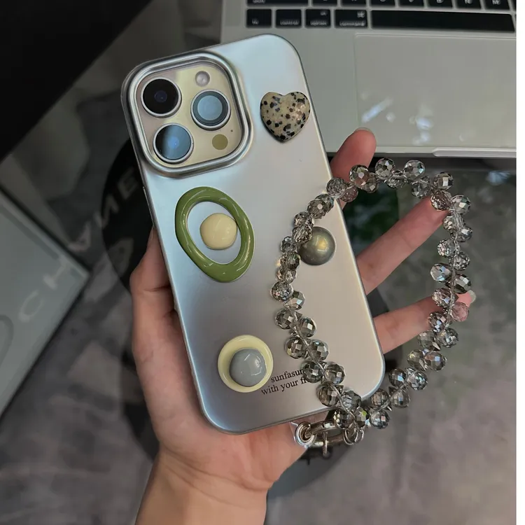 韩式高级银宝石适用苹果11手机壳iphone15/16/13promax奢华挂链