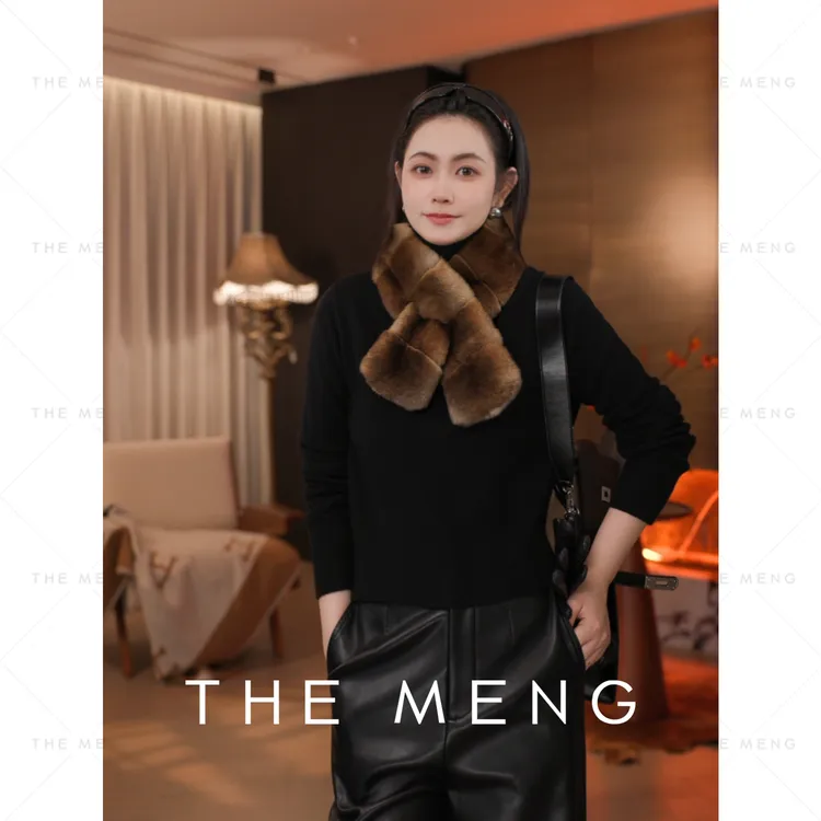 THE MENG【财阀】青紫蓝獭兔毛皮贵妇软糯皮草围巾#M254W1570
