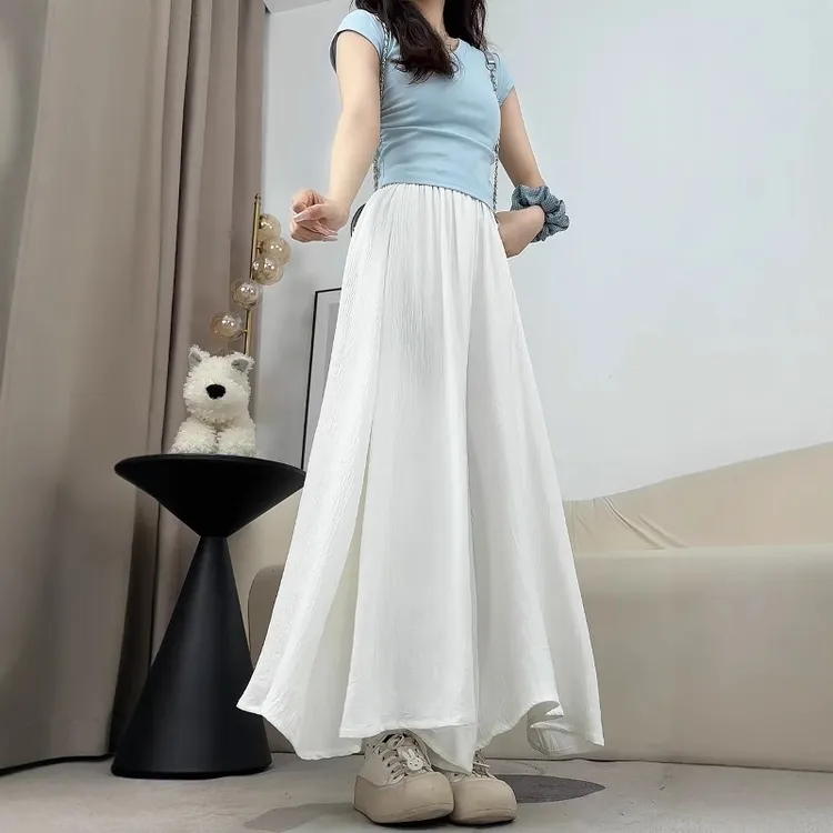 裙裤女新款春夏季薄款垂坠感半身裙小个子休闲宽松白色阔腿裤