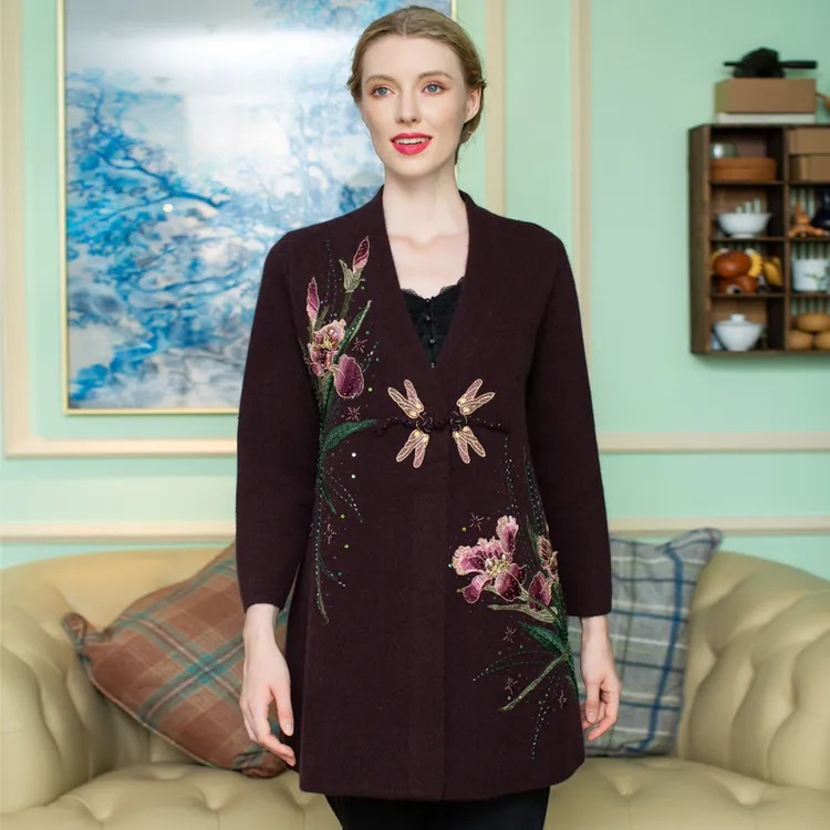 亿喜绣秋冬大码中年女外套中老年妈妈装针织开衫厚貂绒女装5225