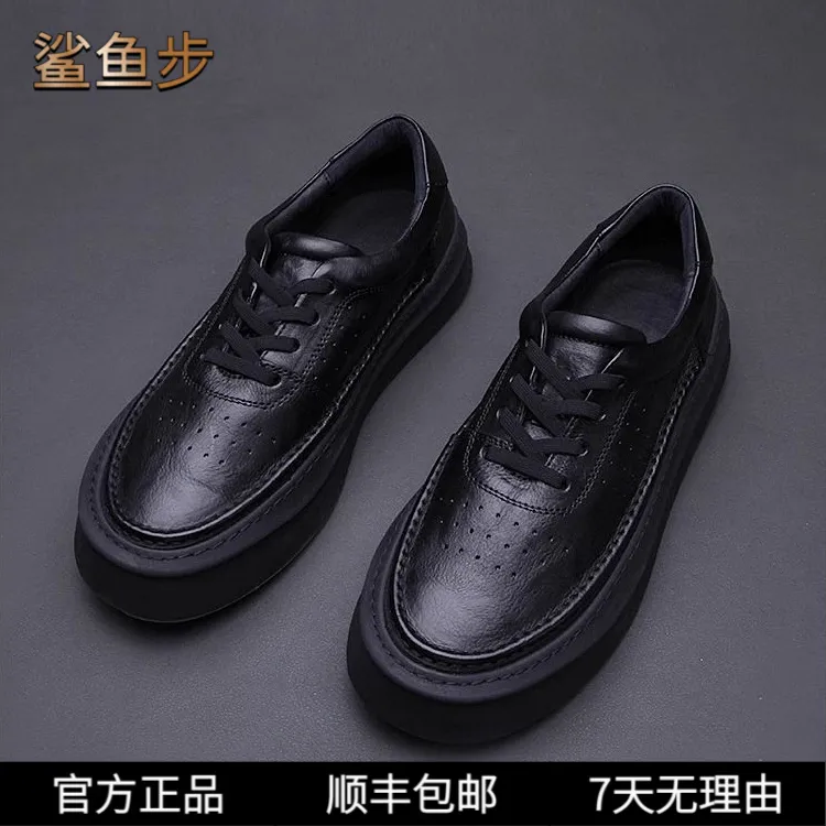 鲨鱼步欧洲站男鞋2025新款真皮小白鞋男镂空透气运动休闲鞋潮流鞋