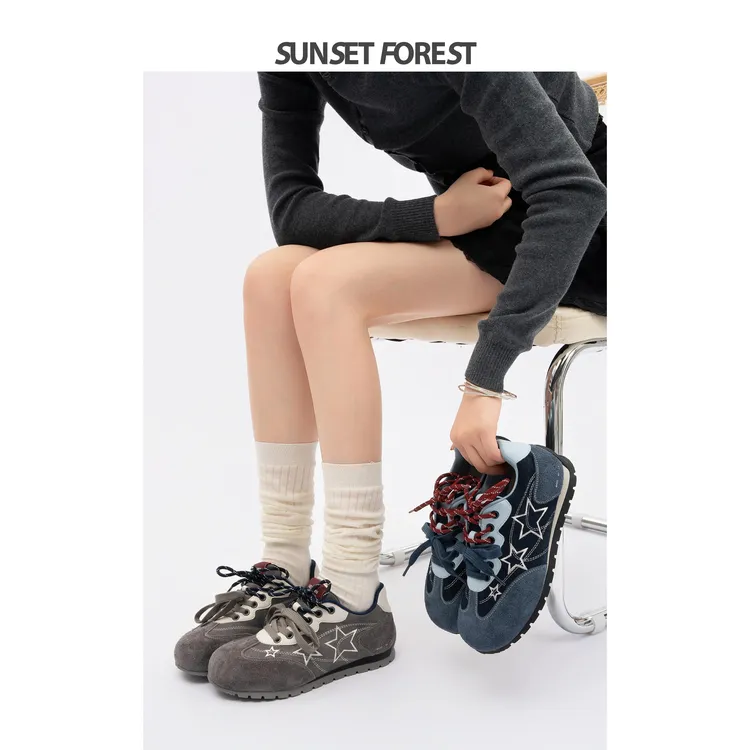 【万达撤柜】落日森林厚底阿甘鞋女2025秋季新款星星覆古德训鞋增高