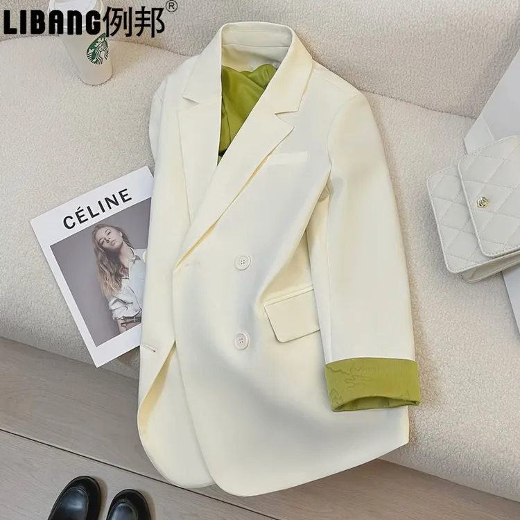 白色新中式拼接西装外套女2025春秋新款设计感小众气质通勤小西服
