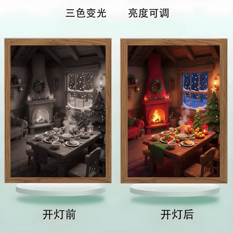 动态火焰圣诞万圣灯光画小夜灯女生卧室装饰摆件创意可定制DIY