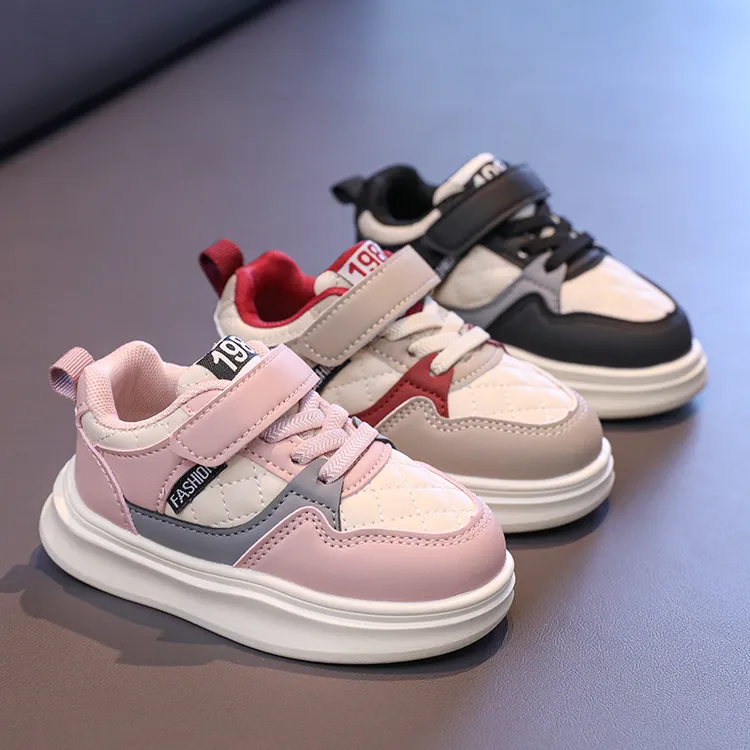 儿童时尚撞色运动鞋2025年春秋季新款男童中大童皮面休闲鞋女童跑