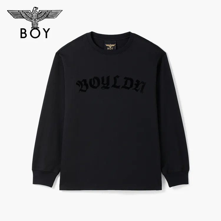 BOY25新款秋男女同款黑色简约经典圆领休闲长袖T恤N00017