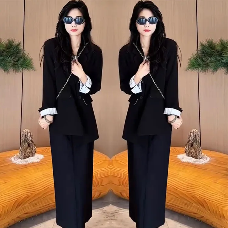秋装大码女装休闲百搭韩系小西装套装胖mm显瘦西服半身裙两件套裙