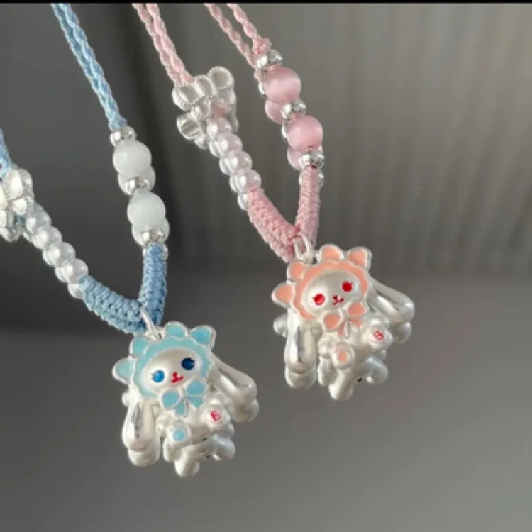 吊坠足银 足银999baby兔熊吊坠纯银项链可爱少女心甜美手工编织