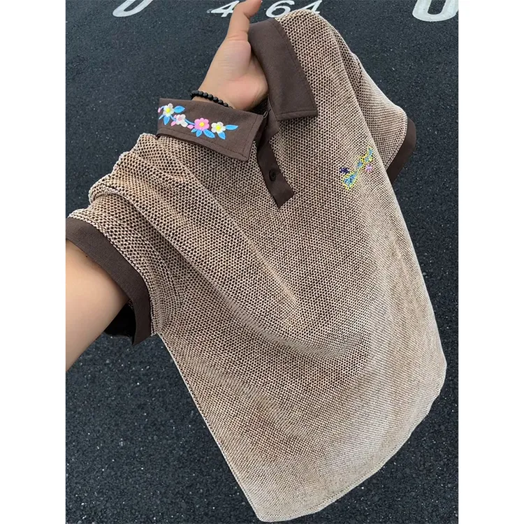 美式复古龙鳞纹刺绣polo衫短袖男款夏季透气t恤高级感老钱风半袖