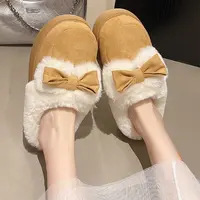 【优遇家】冬季新款蝴蝶结加绒厚底防滑毛绒居家室外保暖棉拖鞋女款
