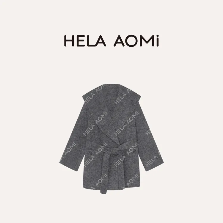 HELA AOMI “紫狐”绵羊毛76.9%+莱赛尔狐狸毛大翻领大衣CY5DC08451