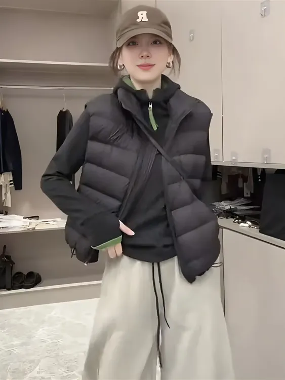 轻薄排骨羽绒马夹女2025新款韩版简约立领马夹泡芙时尚背心外穿冬