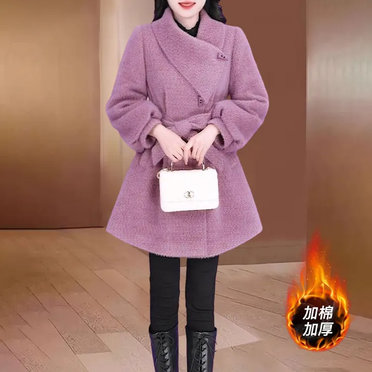 品牌小香风粉色毛呢外套2025秋冬新款休闲加厚保暖减龄网红款大衣