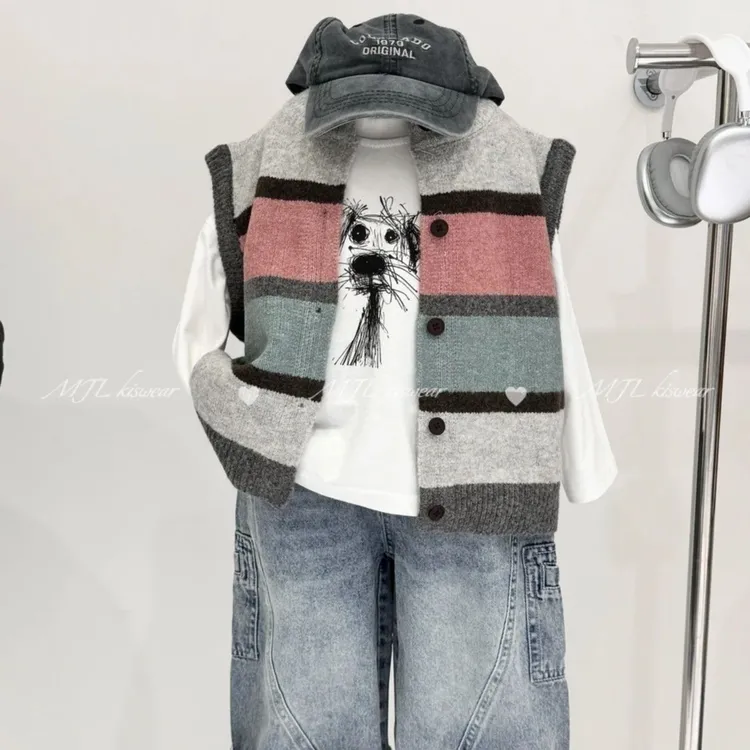 男童秋装套装新款春秋儿童卫衣毛线马甲三件套帅气时髦潮男孩 FY