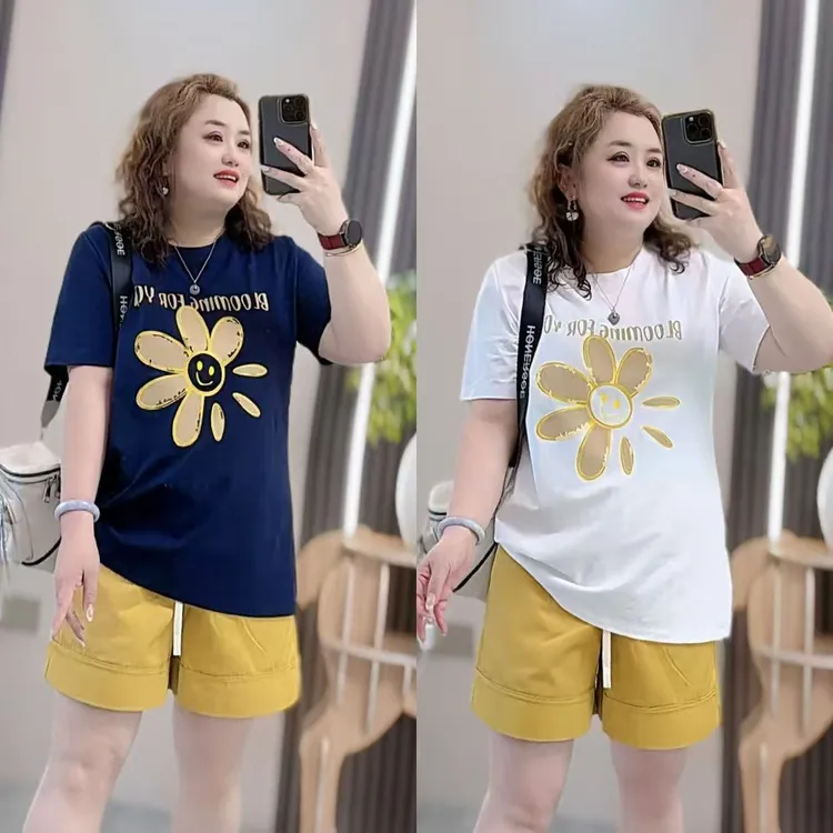 3586（丹姐家）太阳花宽松短袖t恤爆款夏季小众设计感正肩上衣服