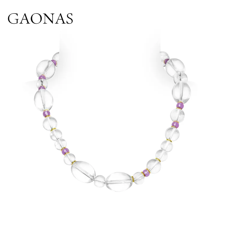 GAONAS 镀K金合成锆石项链 浮光纱 时尚贵气清丽白珠项链11568XW