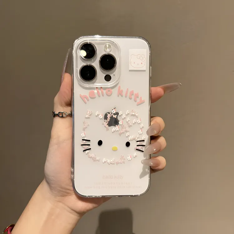 少女心碎花KT猫适用于苹果14手机壳iPhone15透明11大孔13软