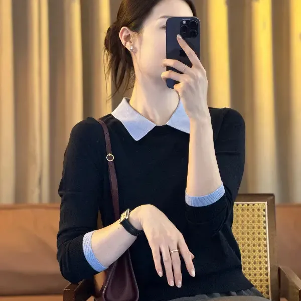 RONGTANZHANG"简柠"25秋款桑蚕丝山羊绒混纺长袖polo衫针织莫兰女