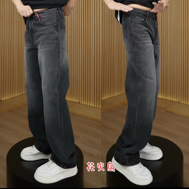 花火鸟男直筒裤美式休闲风常规款牛仔裤秋装百搭复古8019