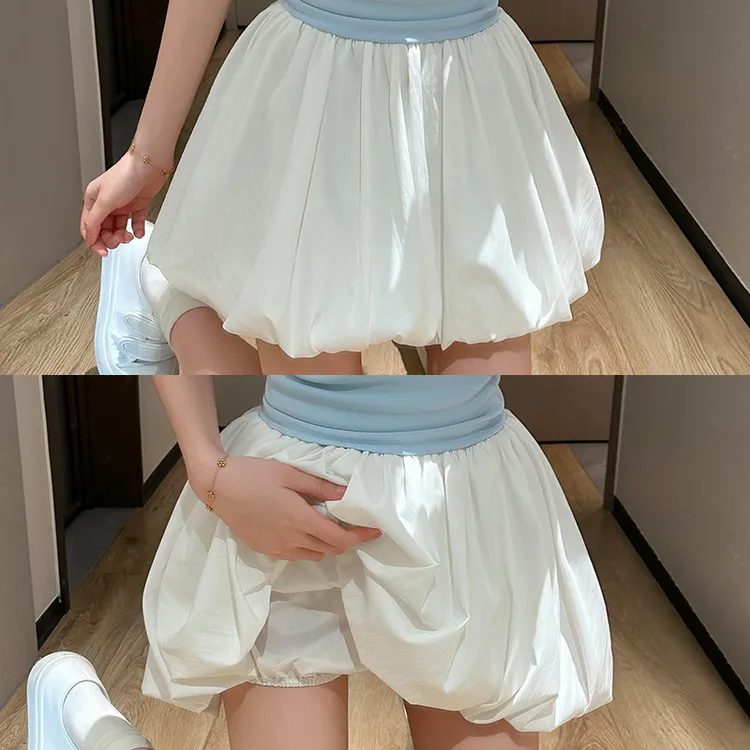 白色冰丝花苞裙裤女夏季2025薄款高腰防走光休闲宽松a字韩版短裤