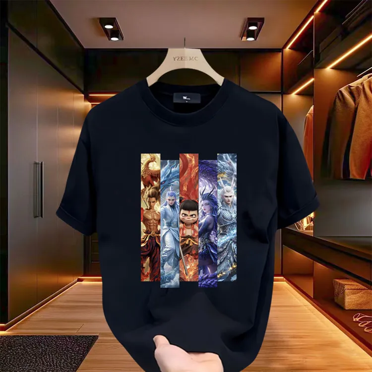 2025夏季爆款重磅纯棉男士T恤短袖休闲时尚宽松圆领半袖印花轻奢