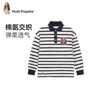 【学院风Polo长袖】暇步士童装2025年秋季新款精美绣花休闲条纹衫