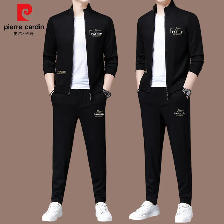 【正品大牌 皮尔卡丹】高档桑蚕丝男士休闲运动套装春秋季高端男装